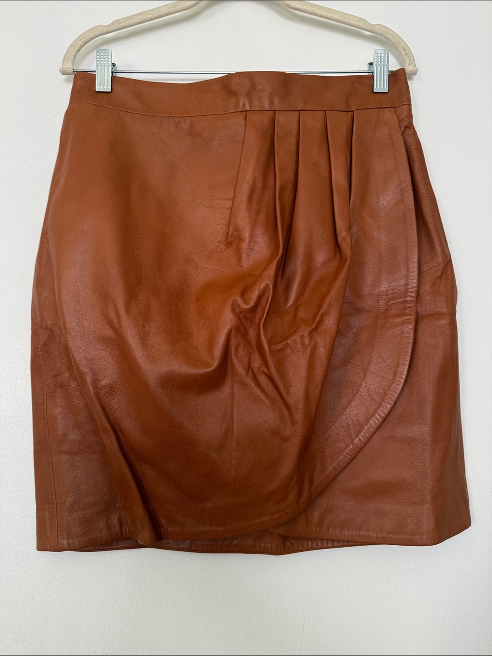 SEE BY CHLOE Cognac Leather Mini Skirt IT 46 US 10 Zipper Seam Repair Needed